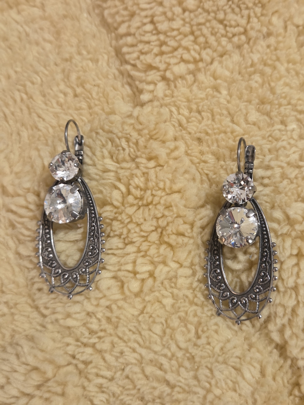 Silver-Tone Filigree Drop Earrings with Clear Stones - Elegant Sparkle